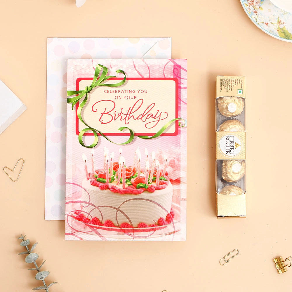 Celebrating You On Your Birthday Greeting Card and Ferrero Rocher 50 GM