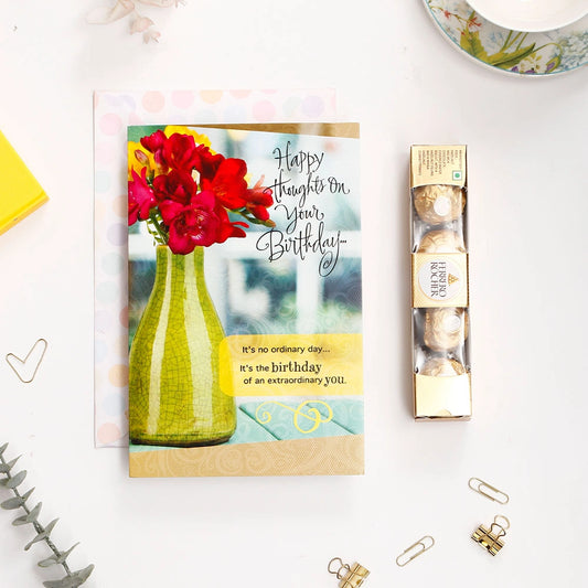 Happy Thoughts On Your Birthday Greeting Card and Ferrero Rocher 50 GM