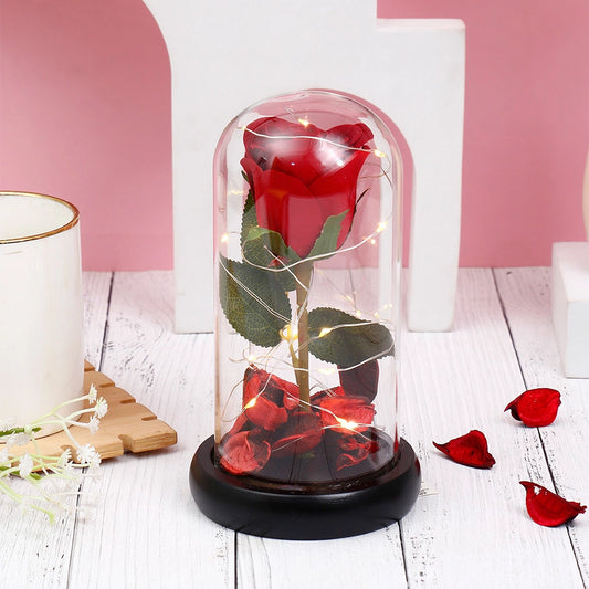 Eternal Red Rose in Glass Dome with LED Light