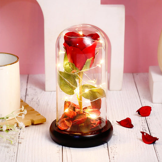 Eternal Red Rose in Glass Dome with LED Light