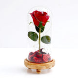 Forever Rose in Glass Dome with Footed Wooden Base