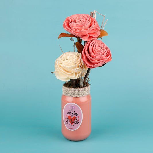 Blooming Pink Rose Ceramic  Vase