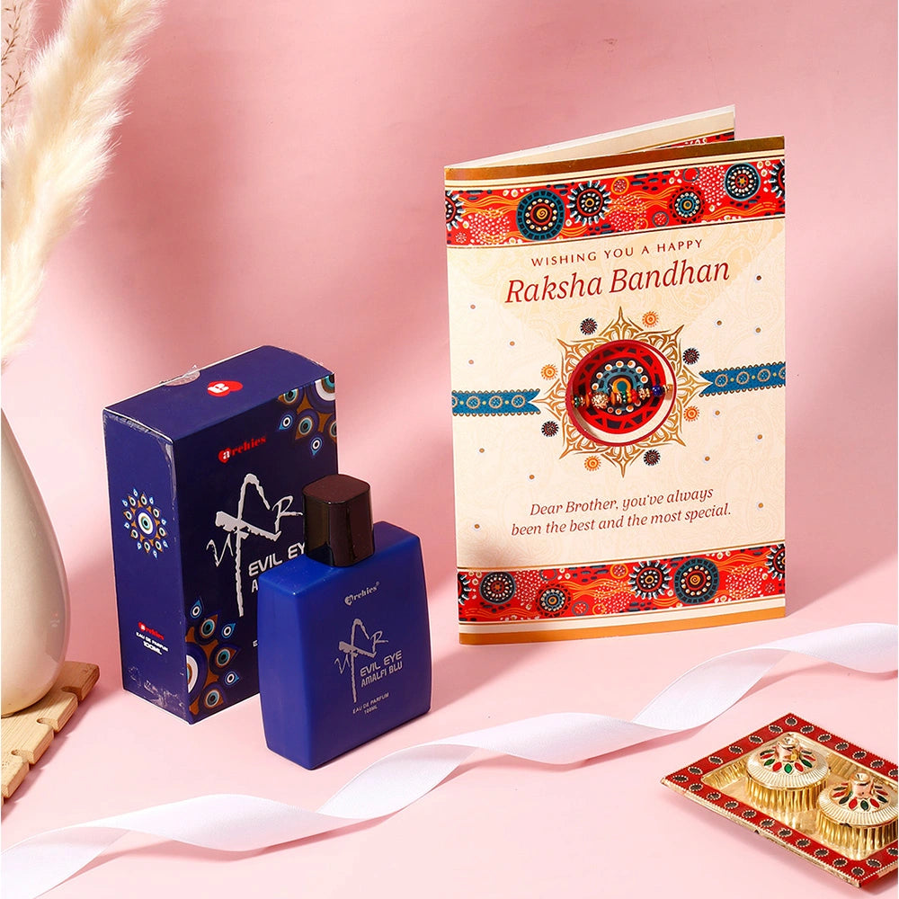 Raksha Bandhan Greeting Card with Archies Amalfi Blu Perfume