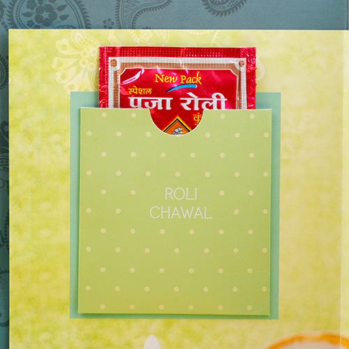 Rakhi Wishes Greeting Card with a Sacred Rakhi