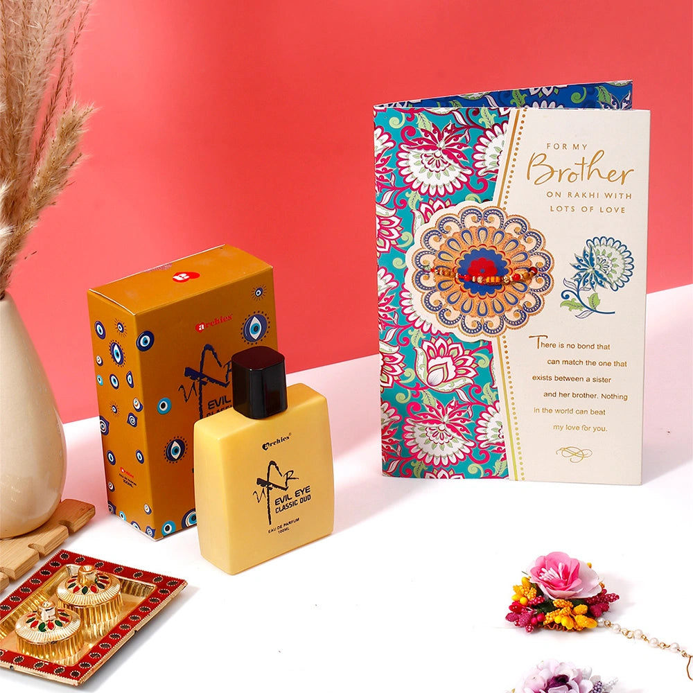 For Brother Rakhi Greeting Card with Archies Classic Oud Perfume