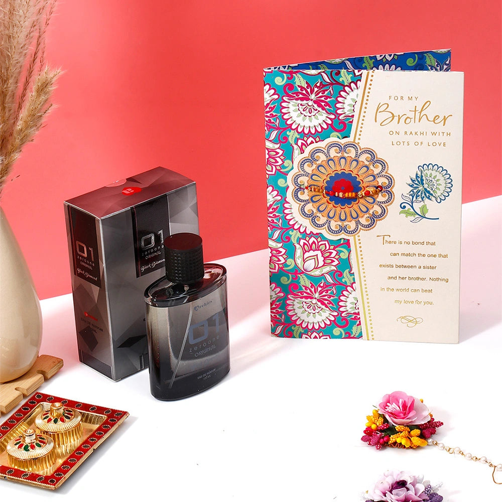 For Brother Rakhi Greeting Card with Archies Black Diamond Perfume