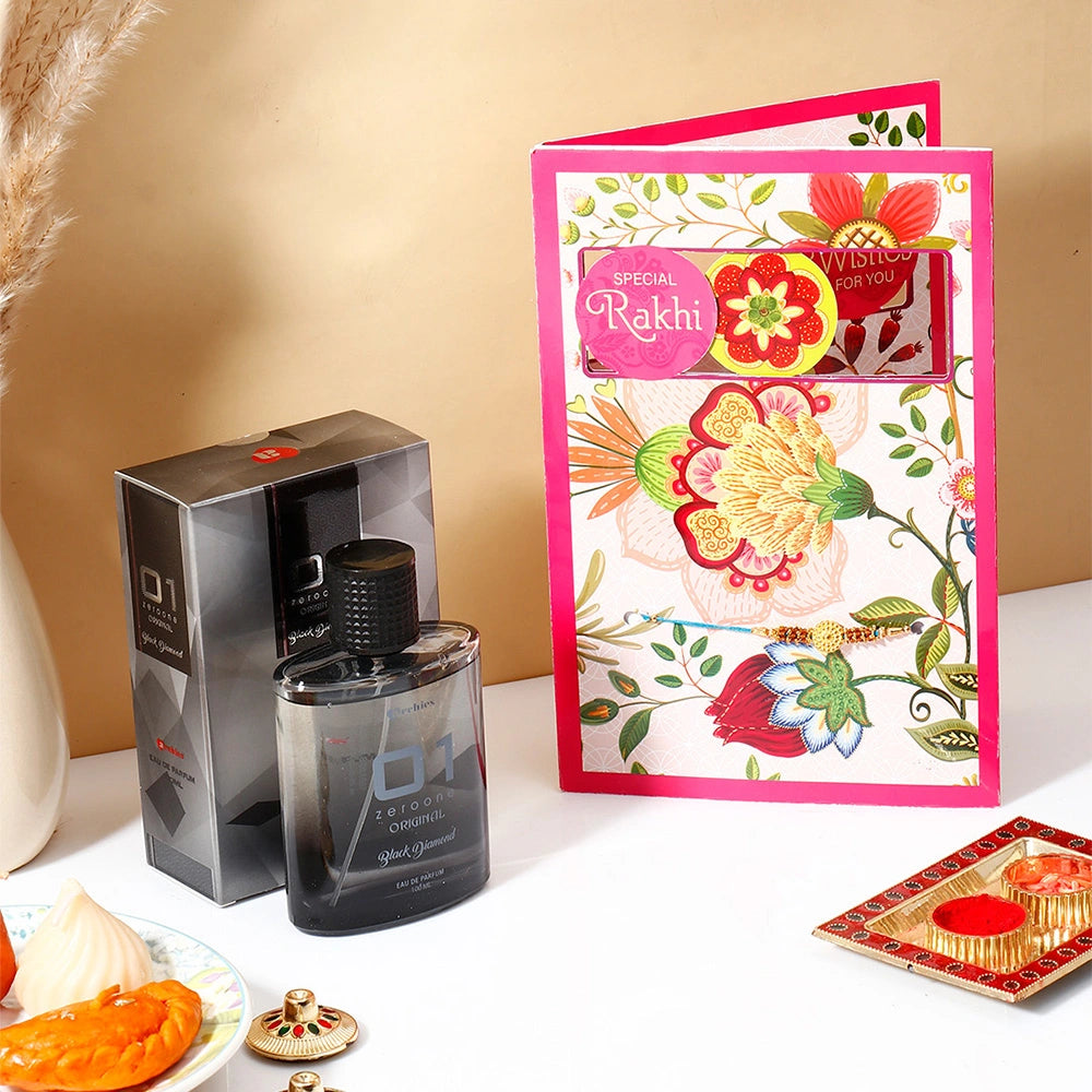 Special Rakhi Greeting Card with Archies Black Diamond Perfume