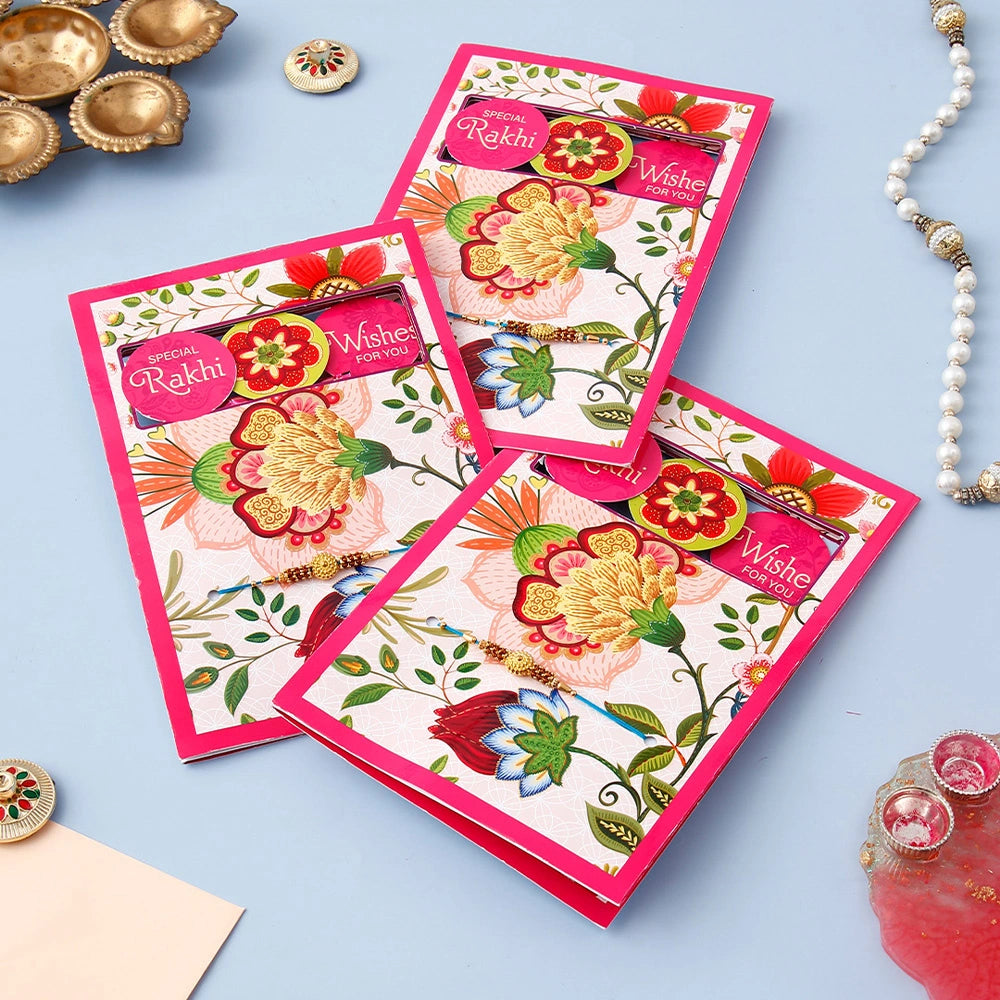 Pack Of 3 Beautiful Rakhi Greeting Card With Envelope