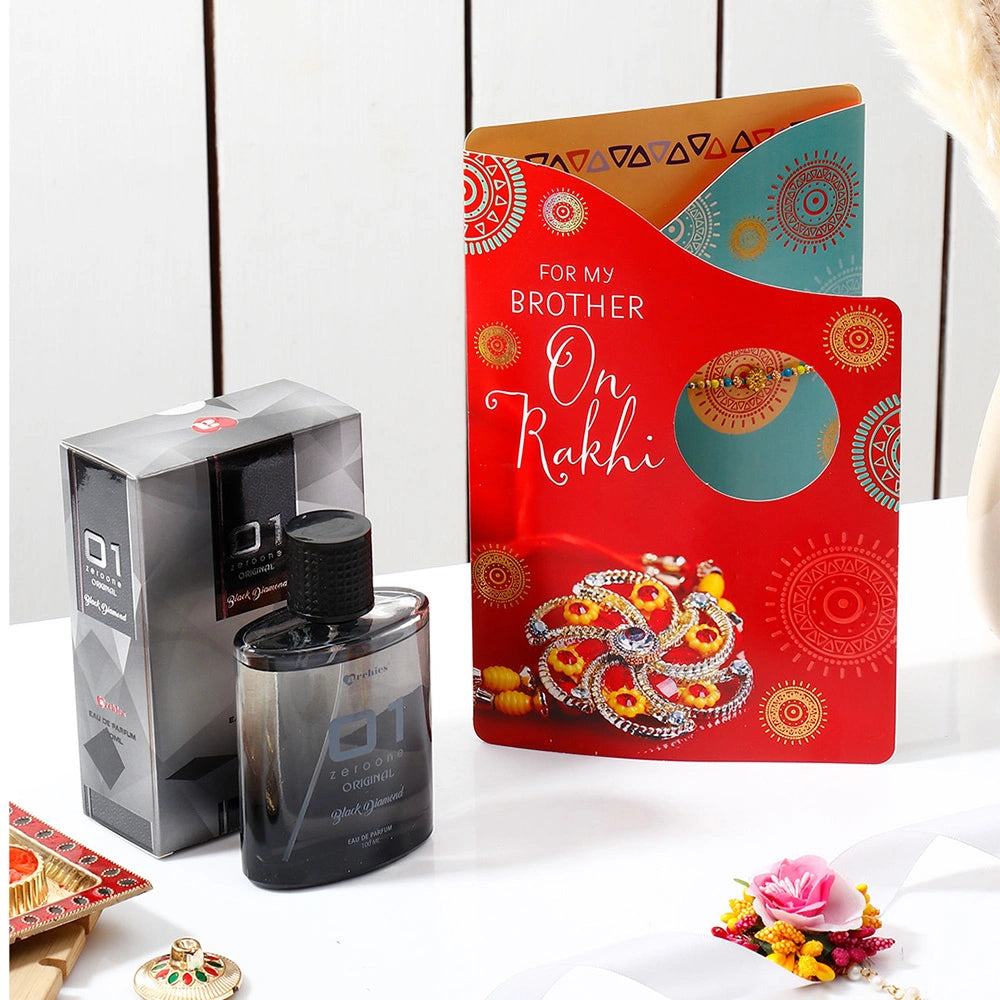 Exclusive Rakhi Greeting Card with Archies Black Diamond Perfume