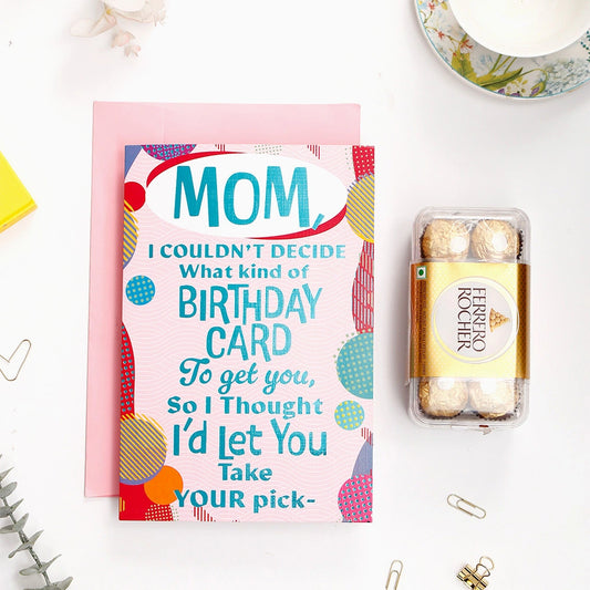 Happy Birthday Mom Greeting Card and Ferrero Rocher 200 GM