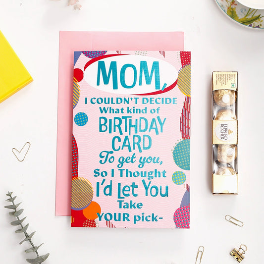 Happy Birthday Mom Greeting Card and Ferrero Rocher 50 GM