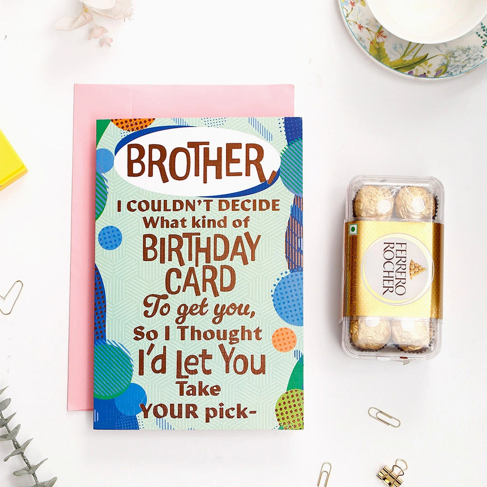 Happy Birthday Brother Greeting Card and Ferrero Rocher 200 GM