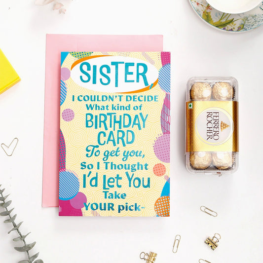Happy Birthday Sister Greeting Card and Ferrero Rocher 200 GM