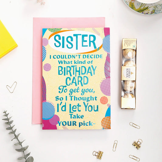 Happy Birthday Sister Greeting Card and Ferrero Rocher 50 GM