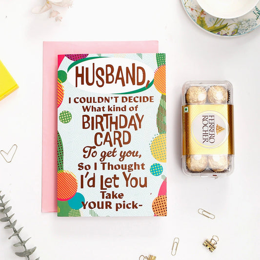 Happy Birthday Husband Greeting Card and Ferrero Rocher 200 GM