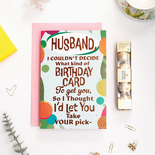 Happy Birthday Husband Greeting Card and Ferrero Rocher 50 GM