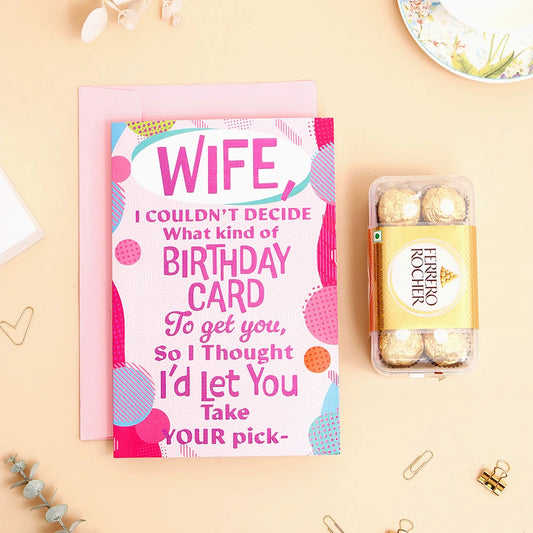 Happy Birthday Wife Greeting Card and Ferrero Rocher 200 GM
