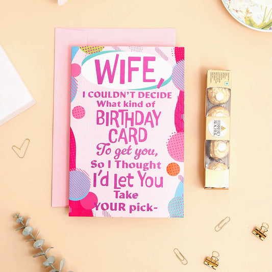 Happy Birthday Wife Greeting Card and Ferrero Rocher 50 GM