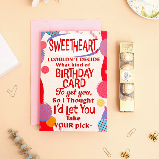 Happy Birthday Sweetheart Greeting Card and Ferrero Rocher 50 GM