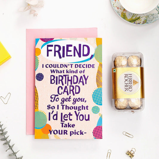 Happy Birthday Friend Greeting Card and Ferrero Rocher 200 GM