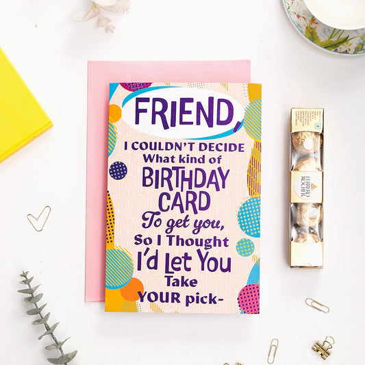 Happy Birthday Friend Greeting Card and Ferrero Rocher 50 GM