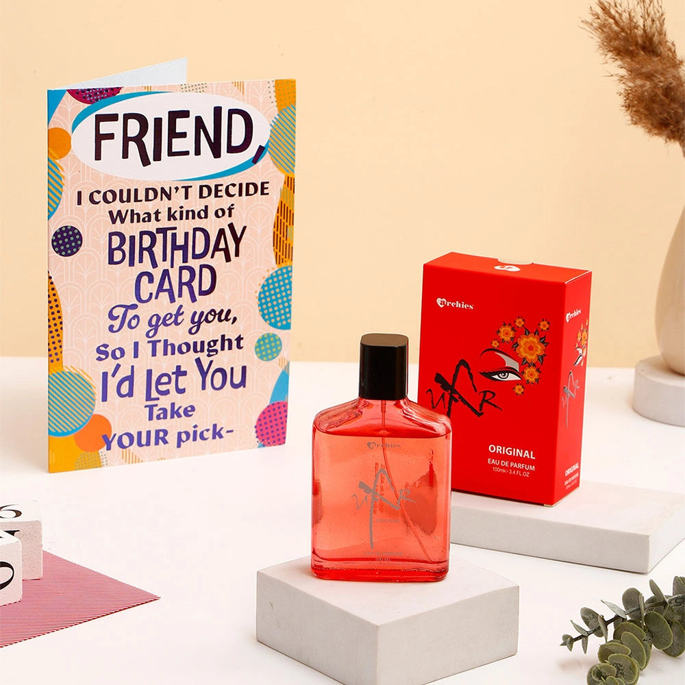 Happy Birthday Friend Greeting Card and UXR Perfume
