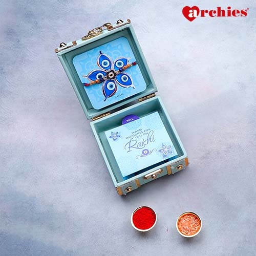 Mint Rakhi Trunk Box with Hershey's Chocolates