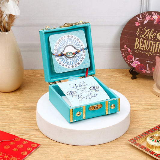 Teal Nazar Suraksha Rakhi Treasure Box