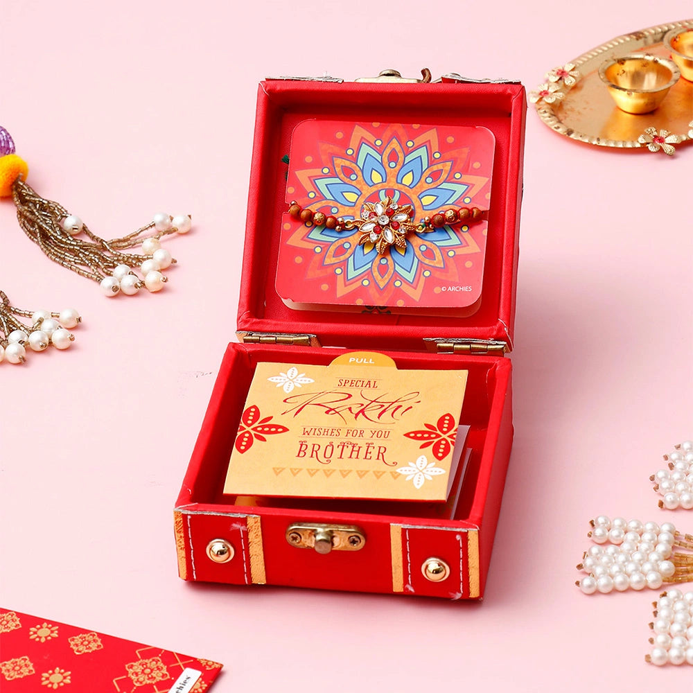 Crimson Beaded Rakhi Treasure Box