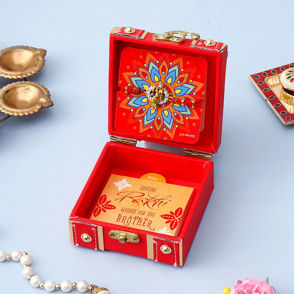 Divine Krishna Red Rakhi Treasure Box
