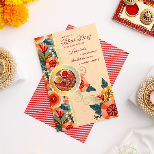 Pack of 3 Floral Thali 'I Feel So Lucky' Bhai Dooj Greeting Cards