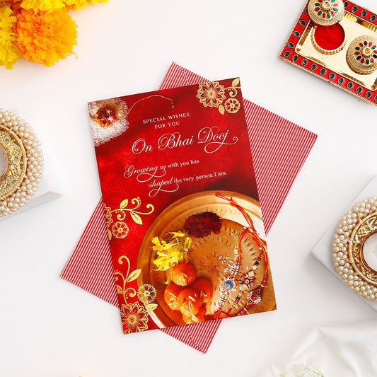 Pack of 3 Red & Gold 'Growing Up With You' Bhai Dooj Greeting Cards