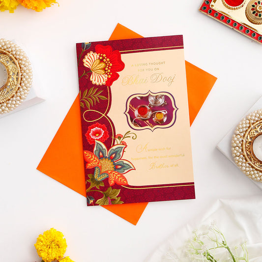 Pack of 3 Maroon Floral 'A Loving Thought' Bhai Dooj Greeting Cards