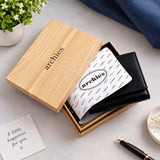 Archies Wooden Gift Box Three Fold Black Gents Wallet
