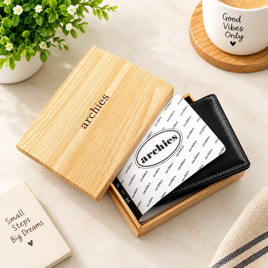 Archies Wooden Box Classy Brown With White Lining Design Gents Wallet