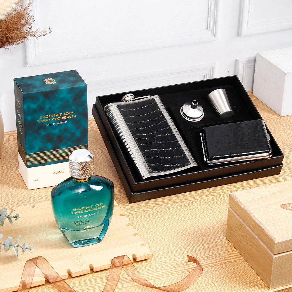 Classy Stainless Steel Hip Flask With Scent Of The Ocean Perfume
