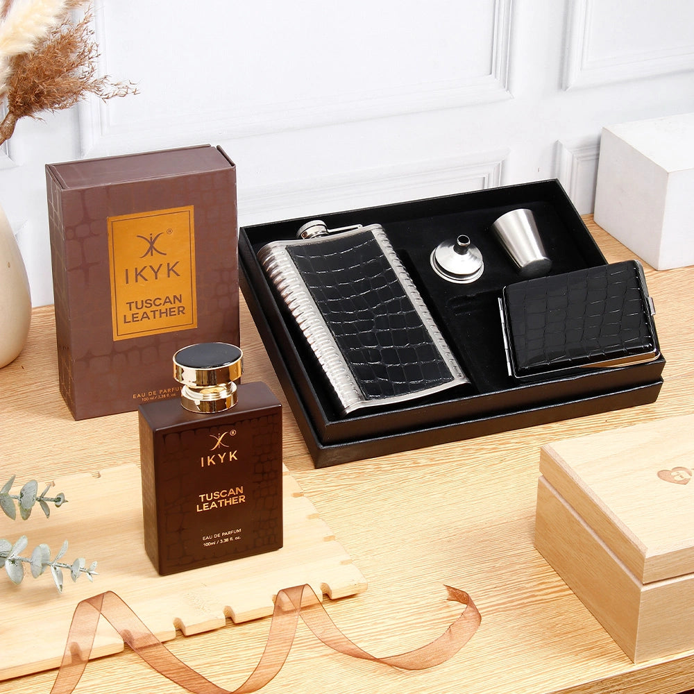Classy Stainless Steel Hip Flask With IKYK Tuscan Leather