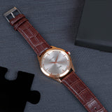 Brown Leather Strap Couple Wrist Watch