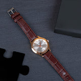 Brown Leather Strap Couple Wrist Watch