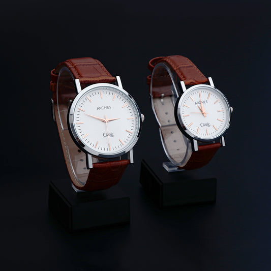 Classic Brown Strap Couple Wrist Watch