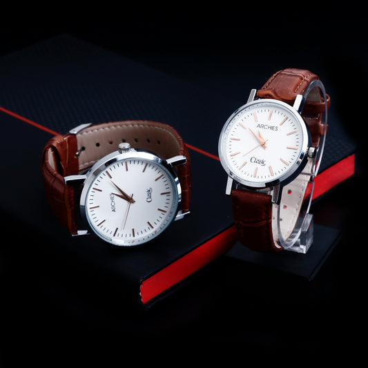Classic Brown Strap Couple Wrist Watch
