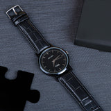 Black Leather Strap Couple Wrist Watch