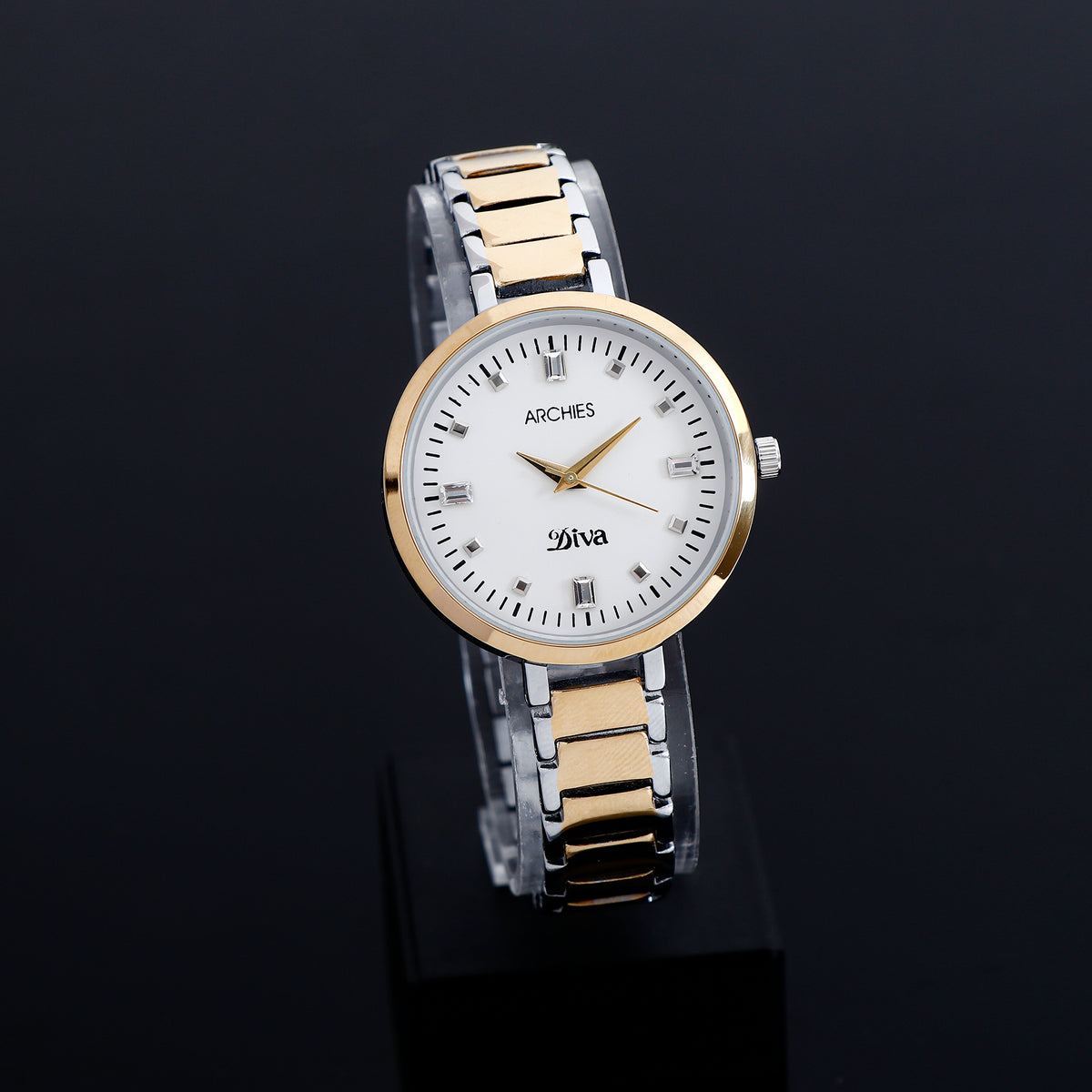 Golden Silver Strap Wrist Watch