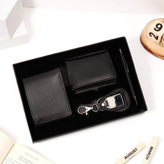 Black Gift Set with Wallet, Card Holder, Keychain & Pen
