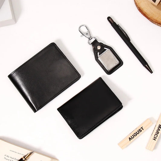 Black Gift Set with Wallet, Card Holder, Keychain & Pen