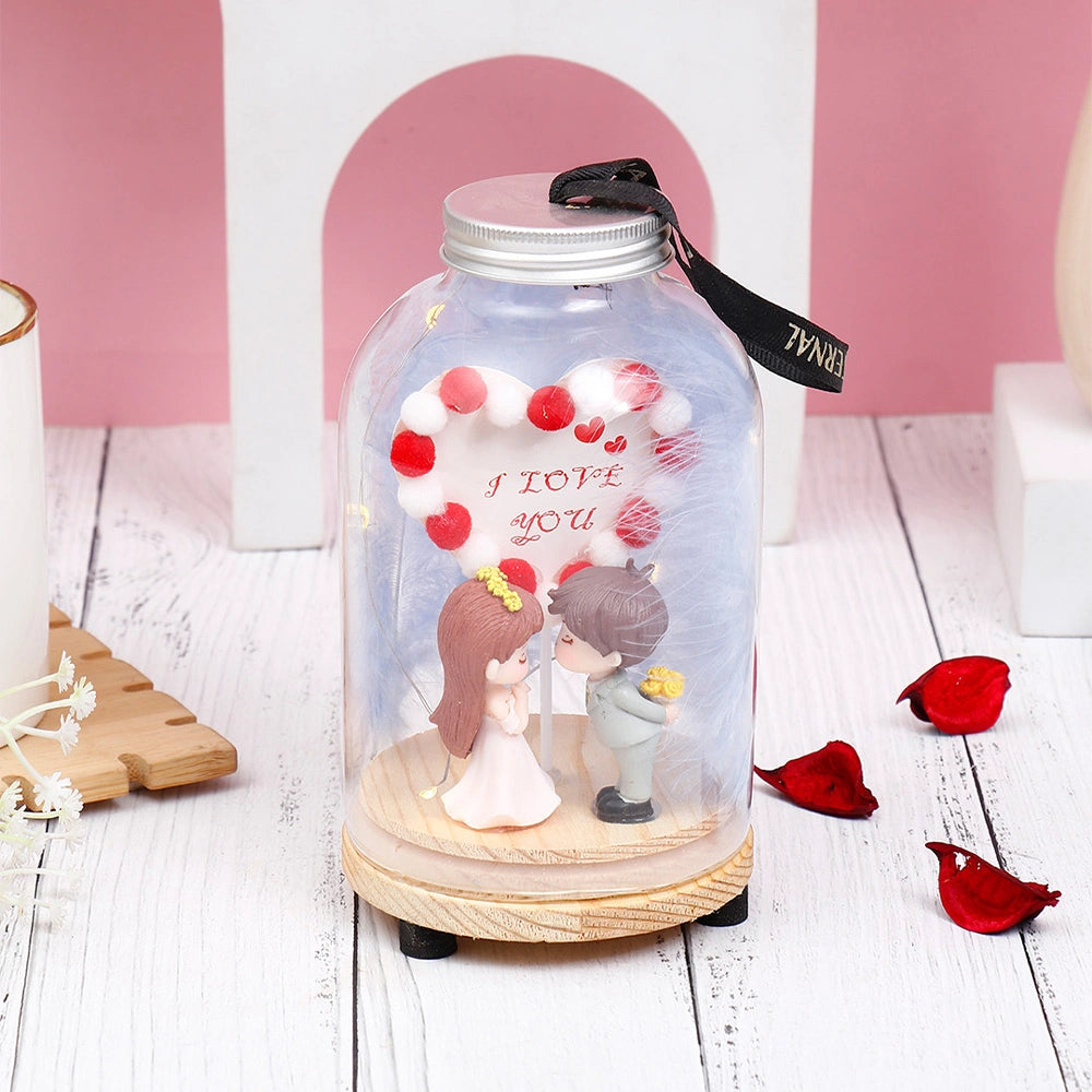 I Love You Couple Figurine in Glass Jar
