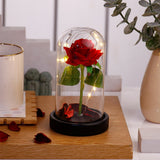 Archies Single Red Rose Glass Dome with Black Base