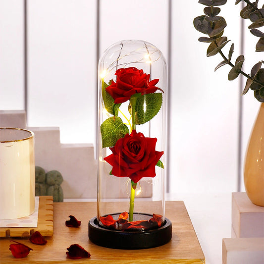 Archies Double Red Rose Glass Dome