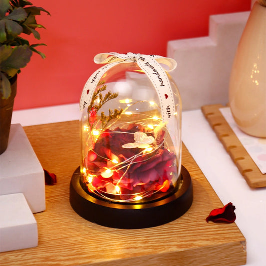 Archies Burgundy Petal Dome with Butterfly & Lights