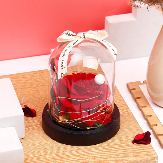 Archies Red Rose Dome with Fairy Lights & Ribbon